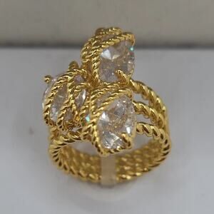 Gold Plated Cubic Zirconia Pear White Cocktail Ring Size 5 Jewelry